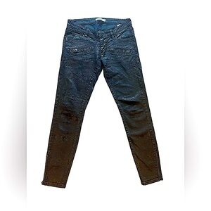 Pierre Balmain Black Snake-Print Coated Moto Skinny Jeans Size 26